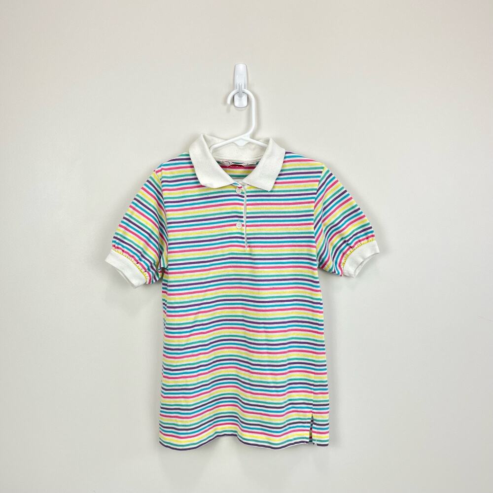 Vintage Michel Andre Rainbow Stipe Polo Shirt Medium